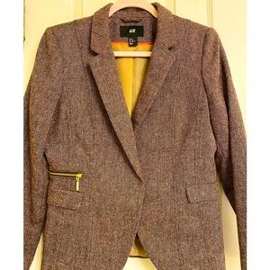 H&M Brown Herringbone Classic Wool Blend Women’s Blazer Size 12